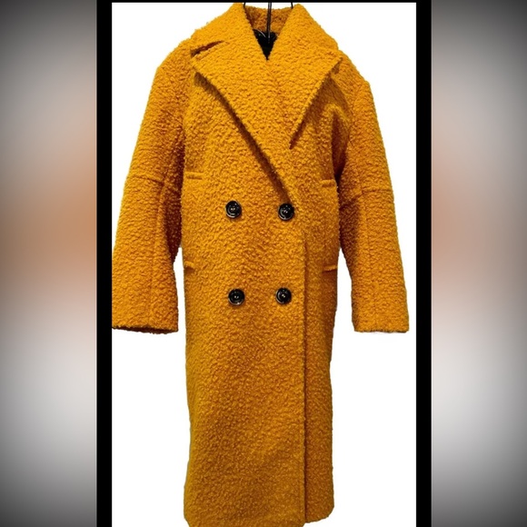 Topshop Boucle Button Front Cost. Mustard. Size 2. NWOT - Picture 3 of 12